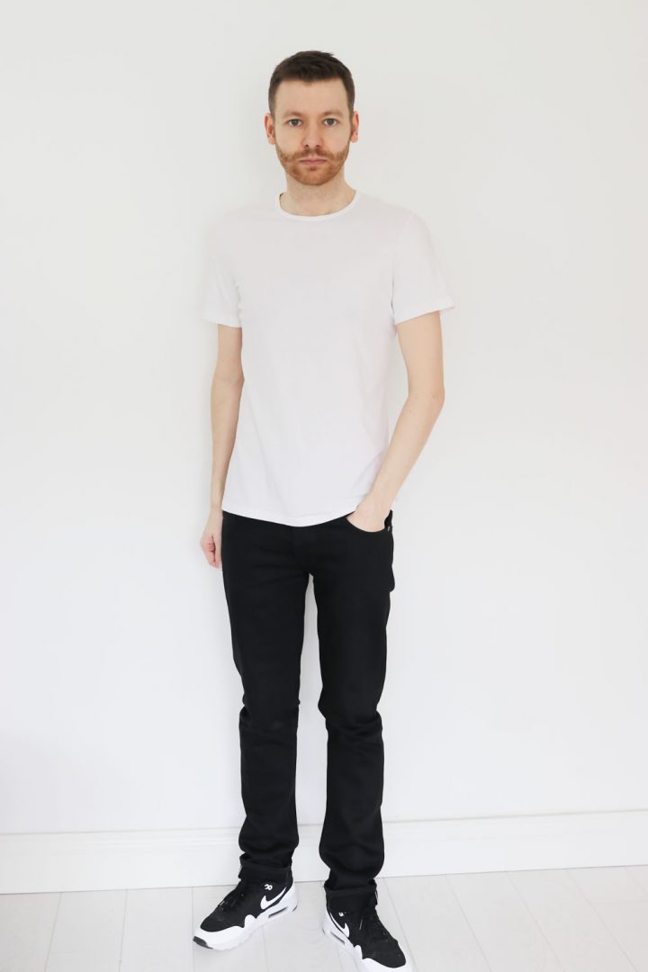 Black Jeans With A White T-Shirt