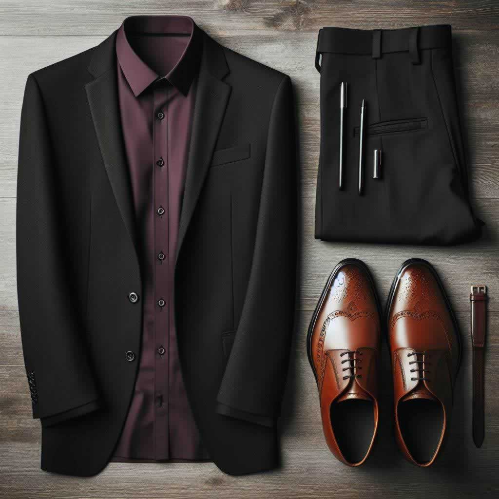 Purple Shirt With A Black Suit