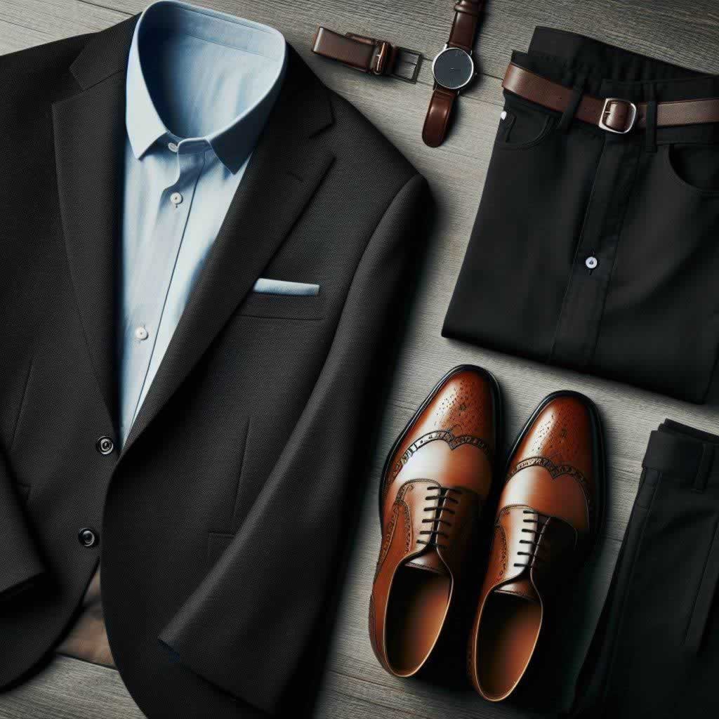 Light Blue Shirt With A Black Suit