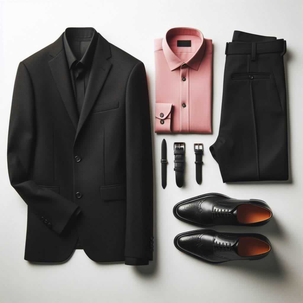 Pink Shirt With A Black Suit