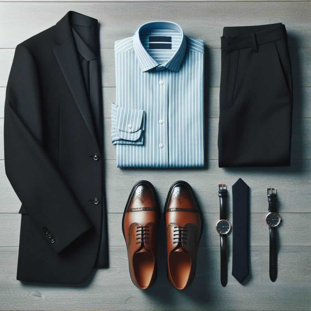 Striped Shirt With A Black Suit