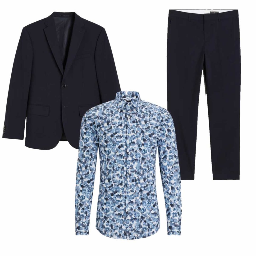 Blue Suit With Patterned Shirt