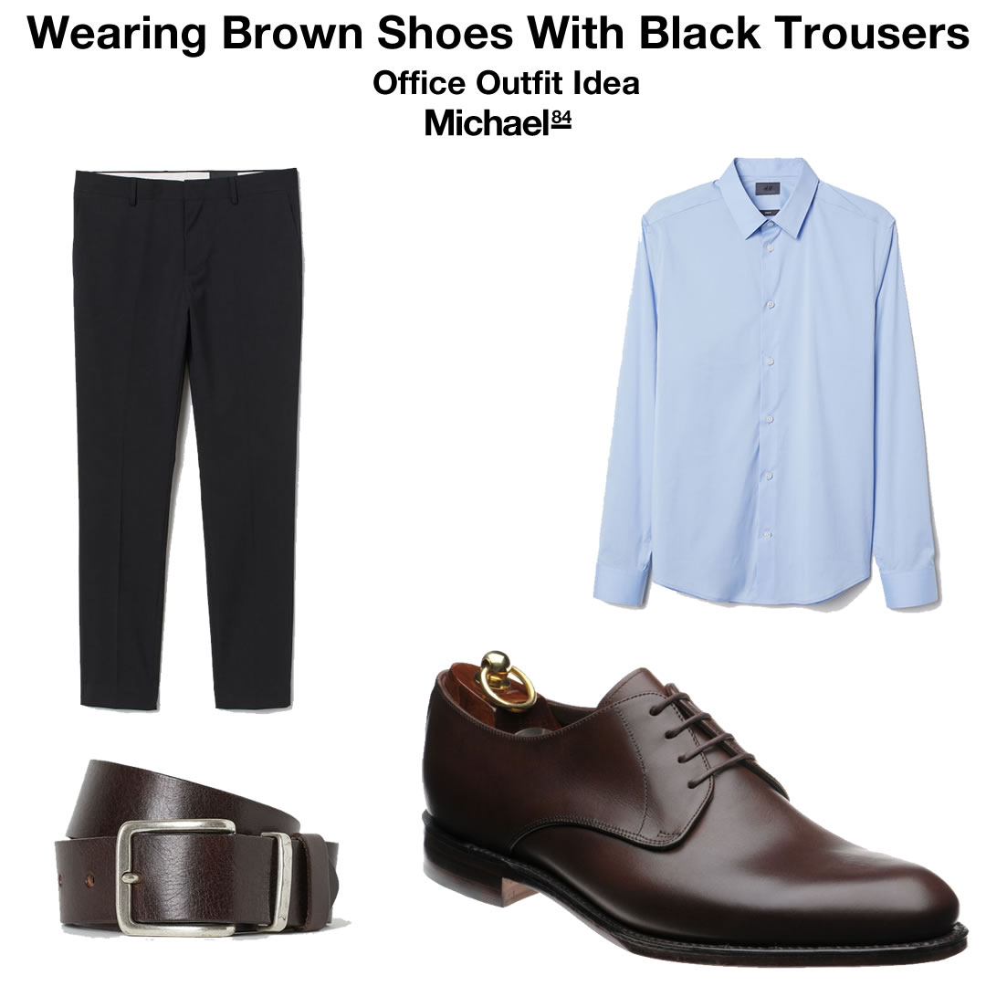 Brown Shoes With Black Trousers For Office Outfit
