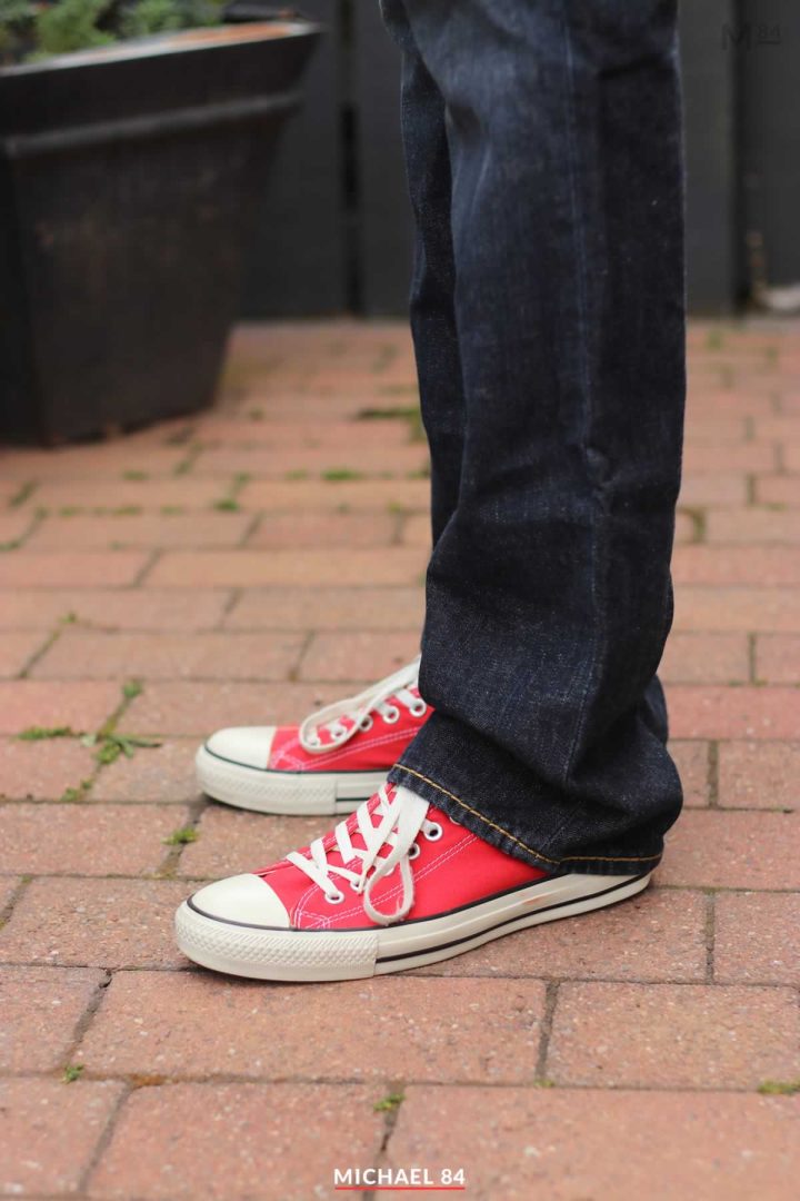 Converse All Star Trainers In Red With True Religion Jeans