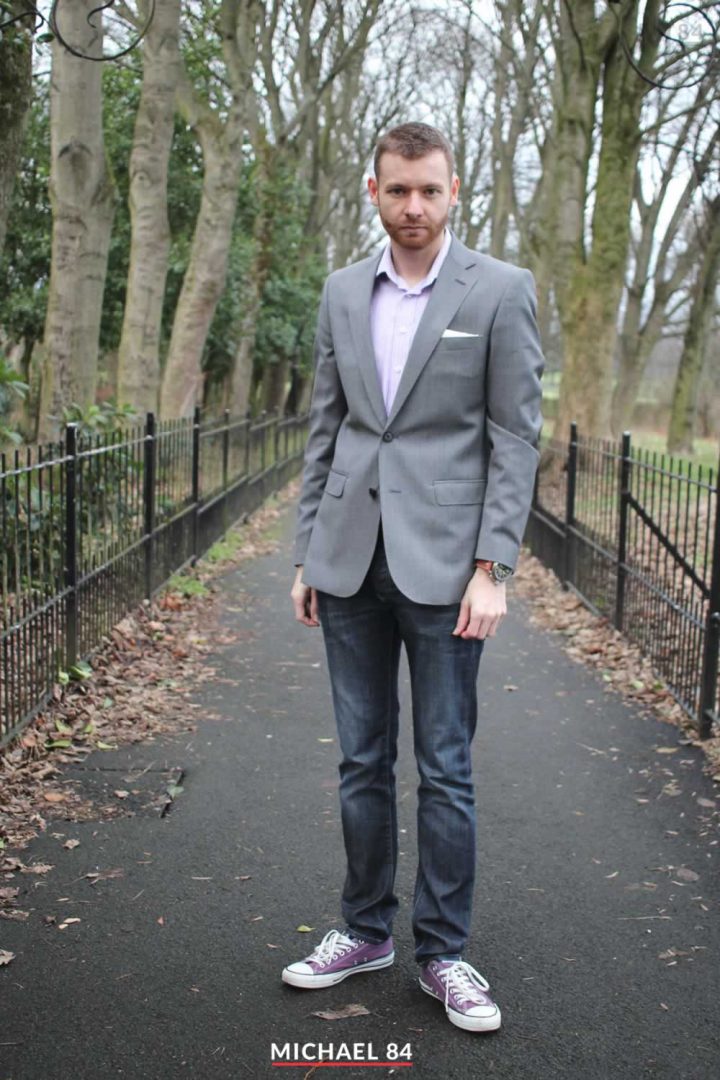Grey Suit With a Purple Shirt