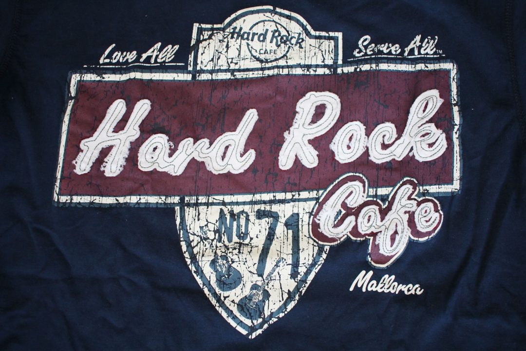 Close up of my hard rock cafe T Shirt from Mallorca