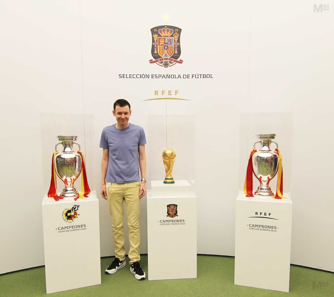 Me At The Spanish Football Museum In Madrid with the World Cup trophy