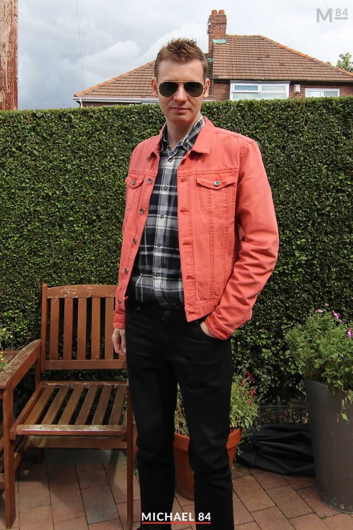 Orange Denim Jacket Check Shirt Black Jeans