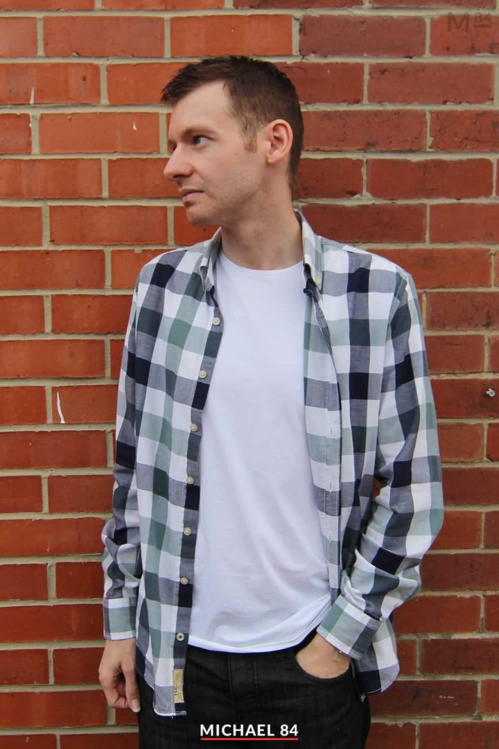 Mango Check Shirt Layered With A White T Shirt