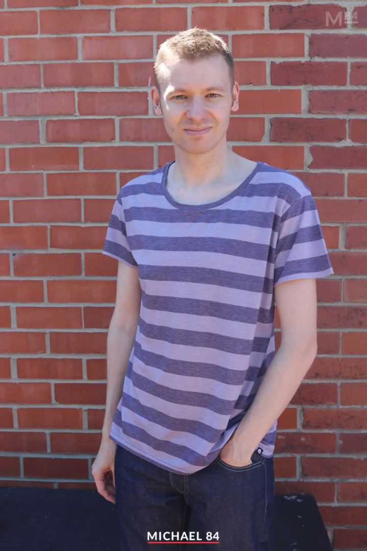 Purple Stripe T Shirt & Jeans Airport Outfit