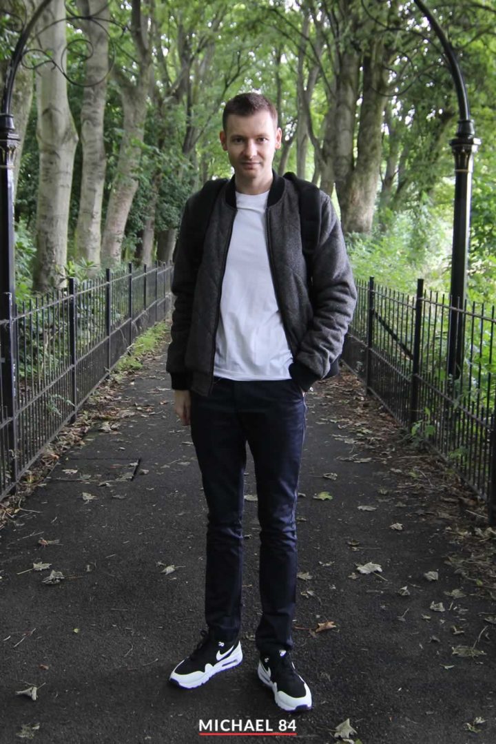 Bomber Jacket, White T Shirt & Jeans