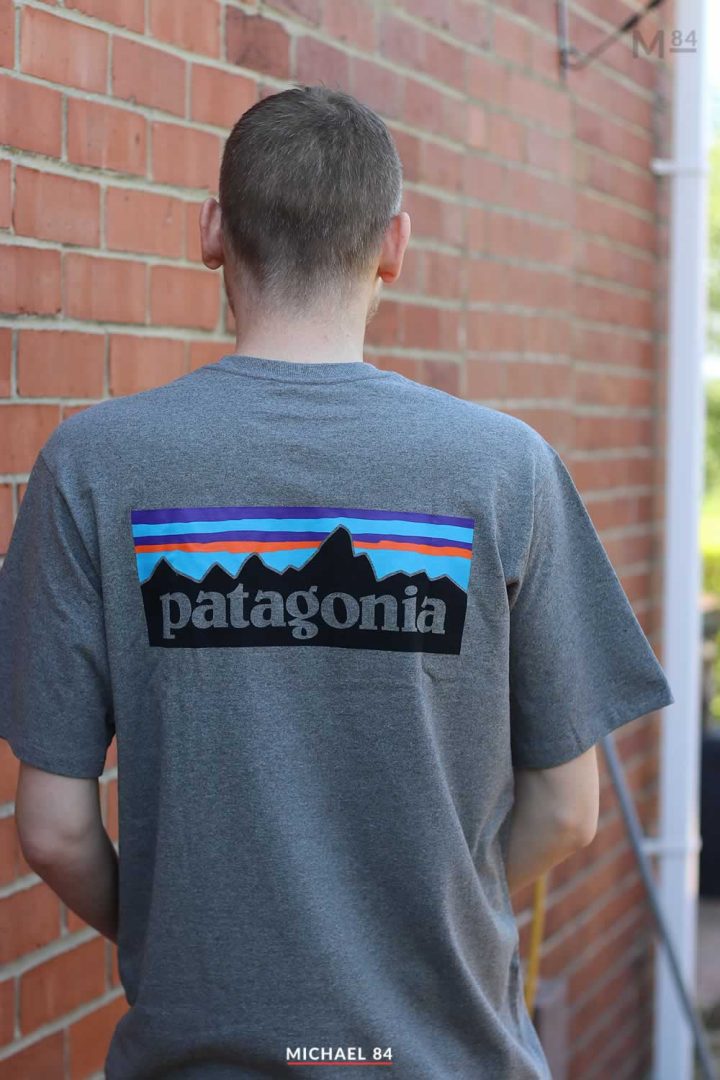 Patagonia P-6 Responsibilitee T Shirt Reverse Logo Print