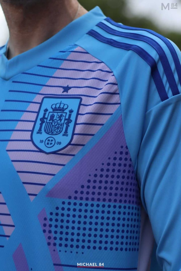 Adidas Spain 2024 Goalkeeper Shirt In Blue Close Up