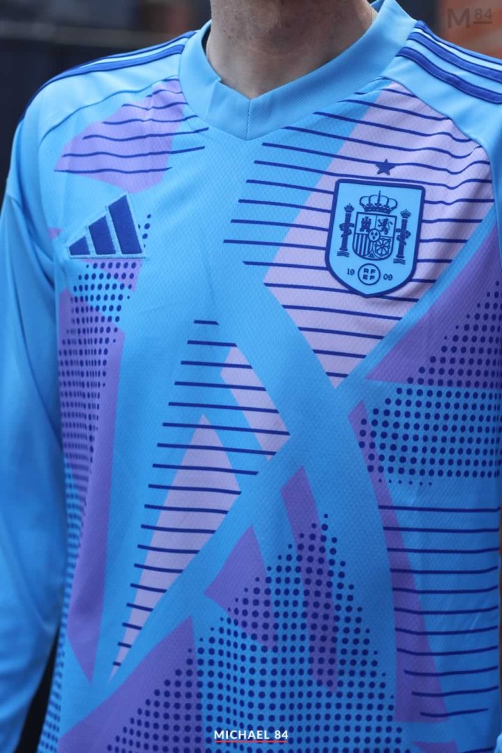 Adidas Spain 2024 Goalkeeper Shirt In Blue Close Up