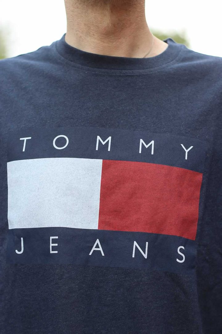 Tommy Hilfiger Flag T Shirt in blue close up