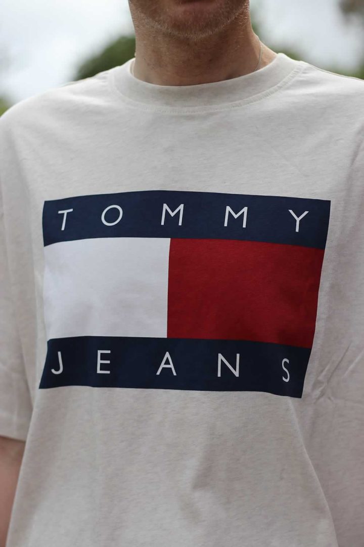 Tommy Hilfiger Flag T Shirt in off white close up